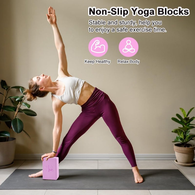 RETON Yoga Blocks Set, High - Density Yoga Block with 2 Strap, Lightweight Foam Brick Yoga Pilates Blocks, Anti-Slip Yoga Brick with Embossed Design for Posture Adjustment and Movement Assistance - Image 3